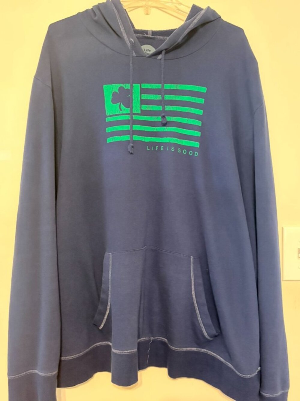 Men's Life Is Good Navy Blue Ireland US Flag Hoodie Sweatshirt Oversize Size XXL